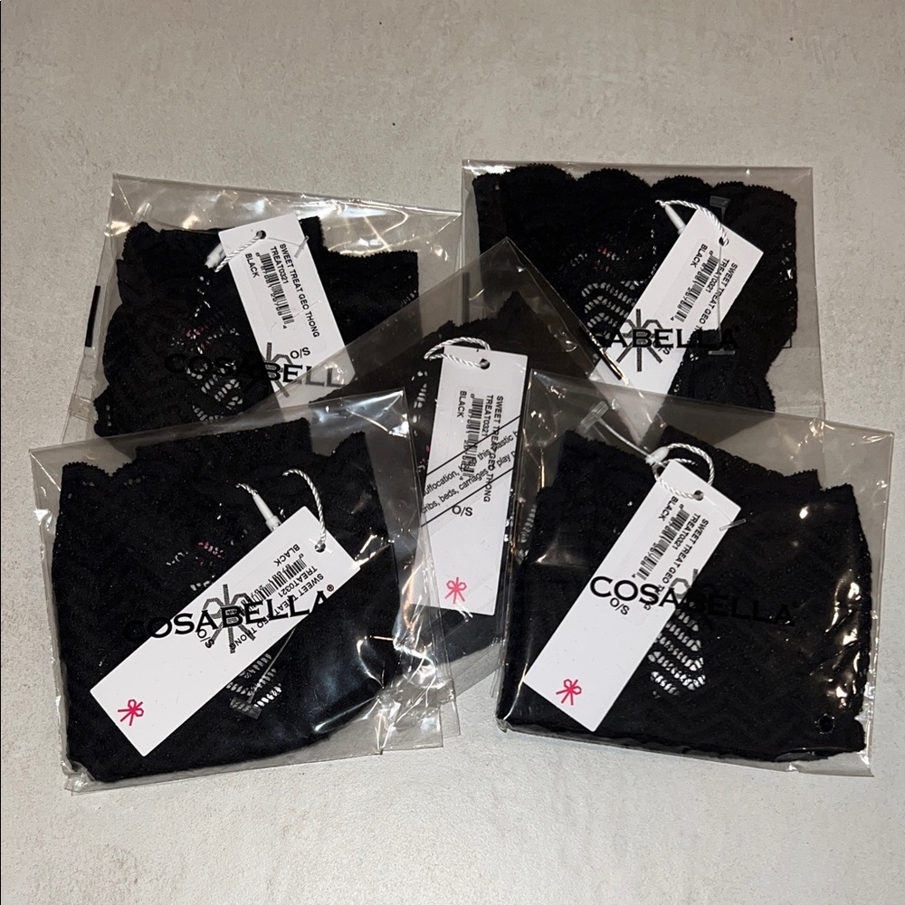 5 Cosabella Black Sweet Treat Geo Thong Panties Undies Bundle Lace